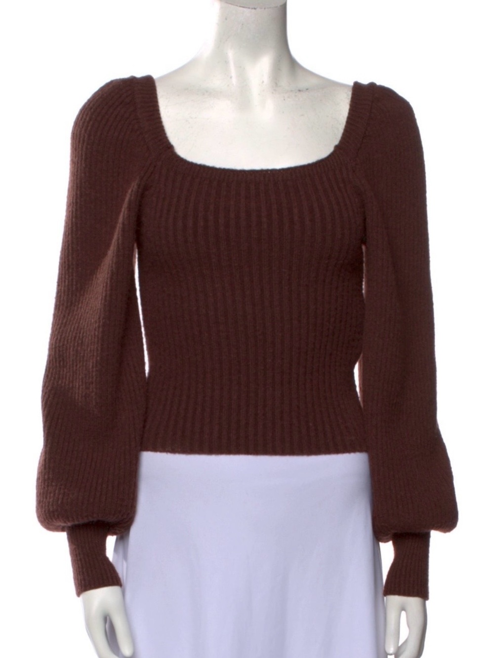 • OAK + FORT Chocolate Brown Ribbed Scoop-Neck Sweater